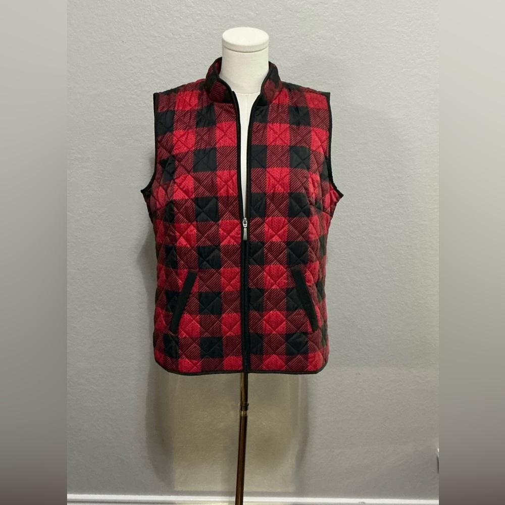Karen Scott Red and Black Plaid Quilted Vest